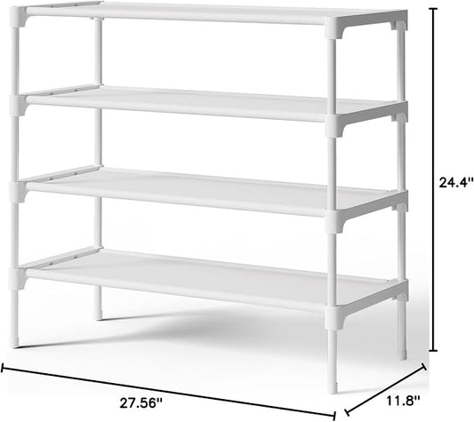 Kitsure Shoe Rack - Non-Woven Shoe Rack Shelf, Shoe Organizer for Closet, Entryway, Garage & Corridor, Stackable Shoe Shelves, 27.5" Wide - 4 Tier, White