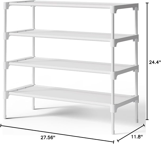 Kitsure Shoe Rack - Non-Woven Shoe Rack Shelf, Shoe Organizer for Closet, Entryway, Garage & Corridor, Stackable Shoe Shelves, 27.5" Wide - 4 Tier, White