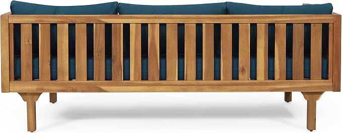 Claremont Outdoor 3 Seater Daybed with Cushions - Acacia Wood - Teak/Dark Teal