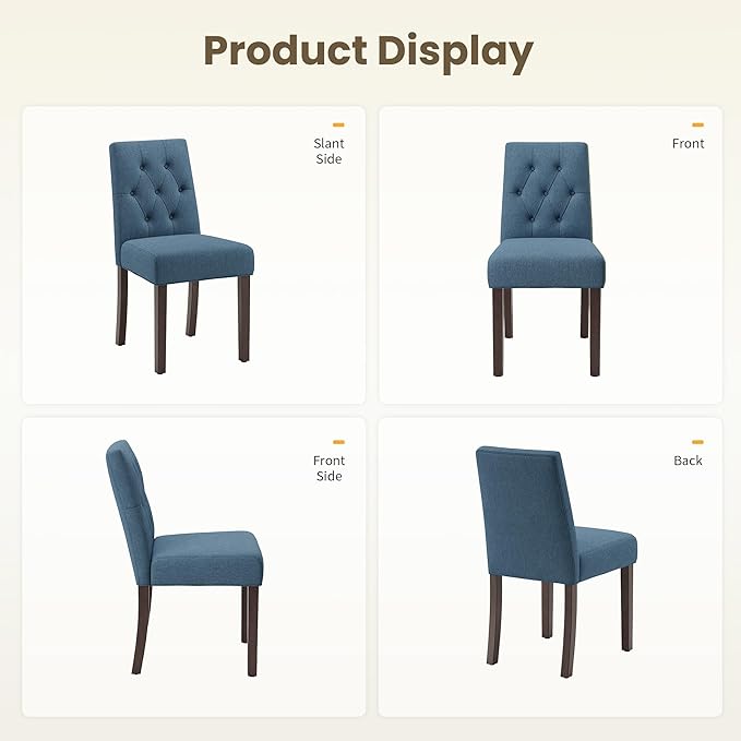 Upholstered Dining Chairs Set of 4, Modern Fabric Dining Chairs with Tufted Design, Kitchen Side Chairs, Farmhouse Dinner Chair with Wood Legs for Kitchen Restaurant Living Room, Blue
