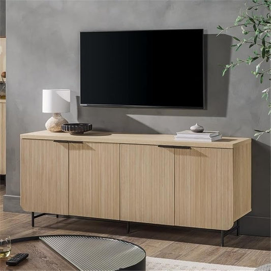 Walker Edison Reema Fluted 4-Door Kitchen Sideboard Buffet Console, 69 Inch, Coastal Oak