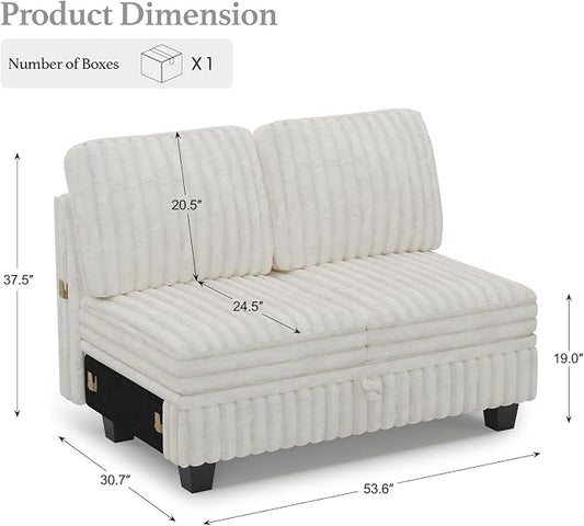 Belffin Corduroy Fabric Loveseat Module for Modular Sectional Couch for Living Room 2 Seater Modular with Storage Beige Couch