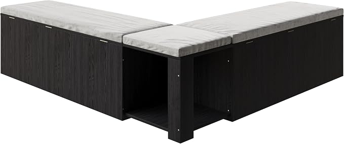 Bobve L-Shape Storage Bench with Cushion, Backless Corner Dining Bench, Kitchen Dining Nook Bench with Hidden Storage for Dining Room, Kitchen, Entryway (Black)