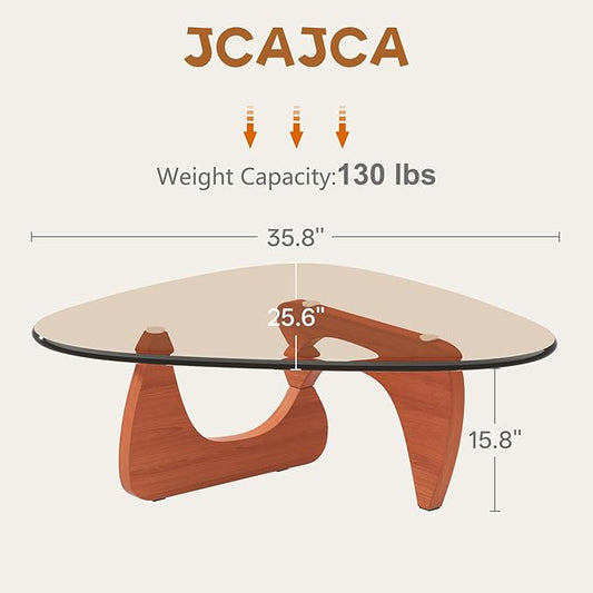 Coffee Table for Living Room Mid Century Modern Center Small Table with Glass Top and Wood, Walnut Brown(36 Inch)