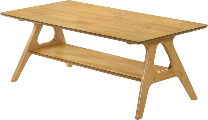Roundhill Furniture Arona Mid-Century Modern Wood Shelf Coffee Table, Natural Oak Finish
