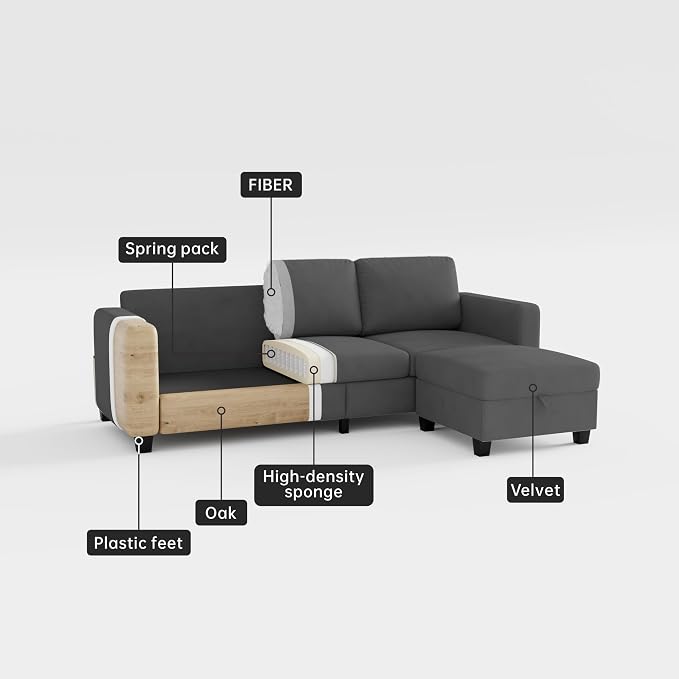 Youmumeub 78" Sectional Sofa Couches for Living Room, 3 Seat L Shaped Convertible Couch with Storage Ottoman, Comfortable Pet-Friendly Velvet Fabric Sofa Set for Small Space, Apartment, Office, Blue