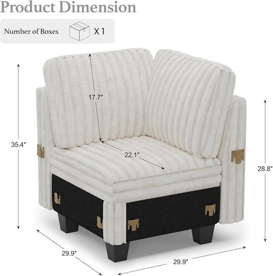 Belffin Corduroy Corner Seat for Modular Sofa Sectional Couches for Living Room Beige Couch