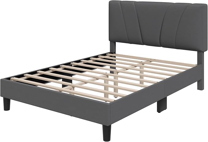 Novilla Full Bed Frame Upholstered Platform Full Size Bed Frame with Adjustable Headboard, Strong Weight Capacity, No Box Spring Needed, Easy Assembly, Grey
