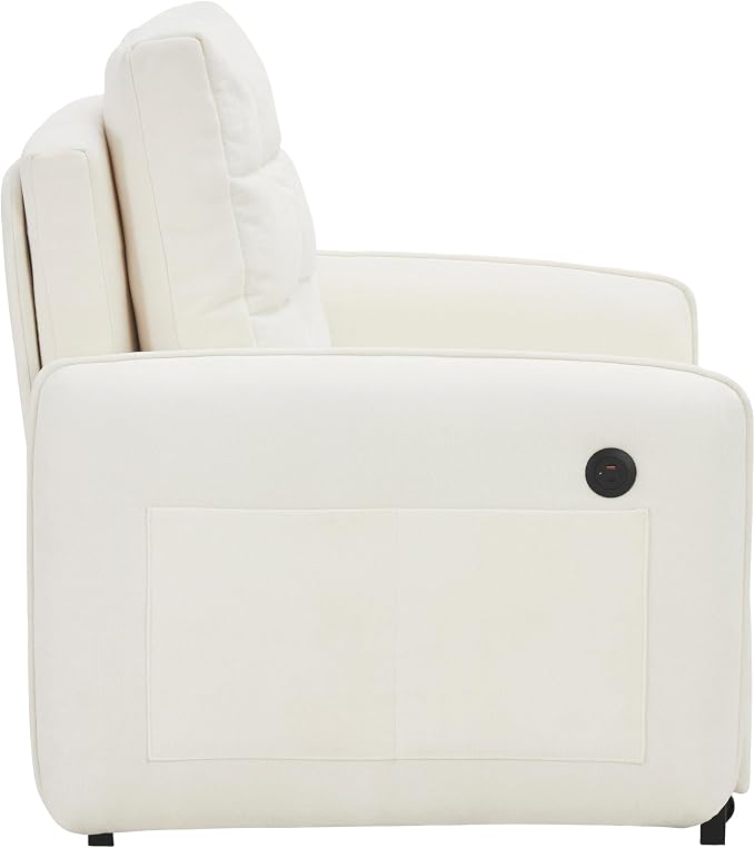 ERYE Modern Foldable Chair Sofa Convertible Pull Out Sleeper Sofabed,Single Seat Tufted Upholstered Sofa Convertible Chaise Lounge Bed with USB-Ports and Side Pockets