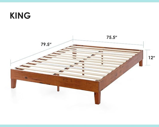 Mellow Naturalista Grand - 12 Inch Solid Wood Platform Bed with Wooden Slats - No Box Spring Needed - King (Cherry)