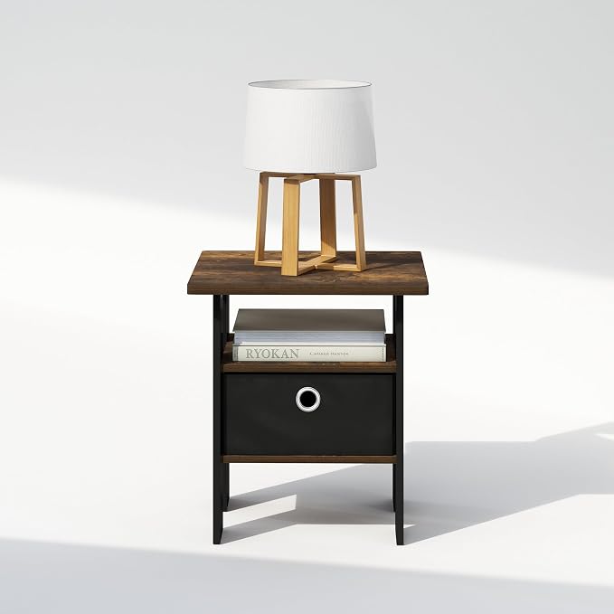 Furinno TIDUR Night Stand, Open Shelf Design Nightstand with Storage Bin, Bedside Table, End Table, Side Table, for Bedroom, Closet, Dorm, Amber Pine