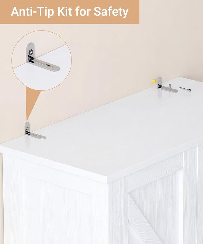 Akxomel Tall Bathroom Storage Cabinet, 11 x 22.8 x 63 Inches, Floor Cabinet with Barn Doors, Adjustable Shelf, Linen Pantry Cabinet for Kitchen, Laundry Room, Living Room, Entryway, White