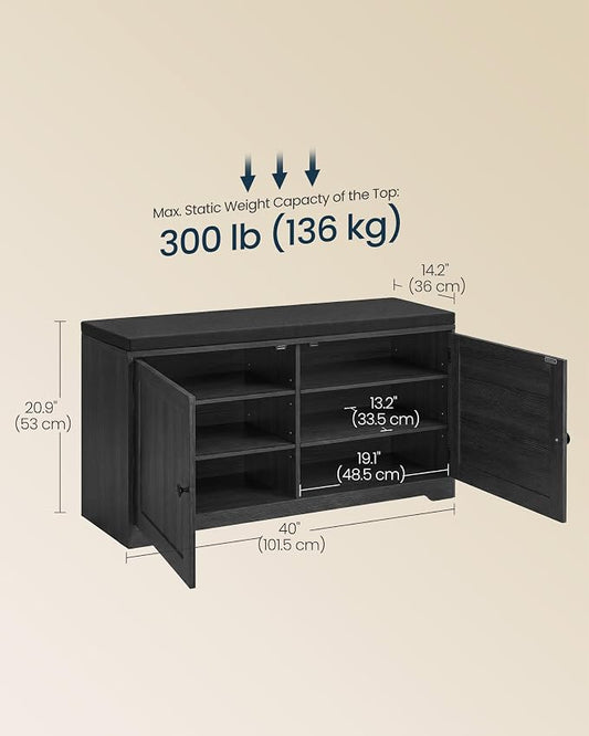 SONGMICS HOME 3-Tier Entryway Bench, Shoe Bench with Padded Seat, for Hallway, Bedroom, 14.2 x 40 x 20.9 Inches, Dark Gray
