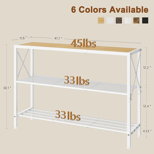 Hoctieon Industrial Console Table, 3 Tier Entryway Tables, Hallway Desk, Narrow Sofa Tables with Shelves, Entrance Table for Entryway, Living Room, Foyer, Hallway, Office, Oak Beige