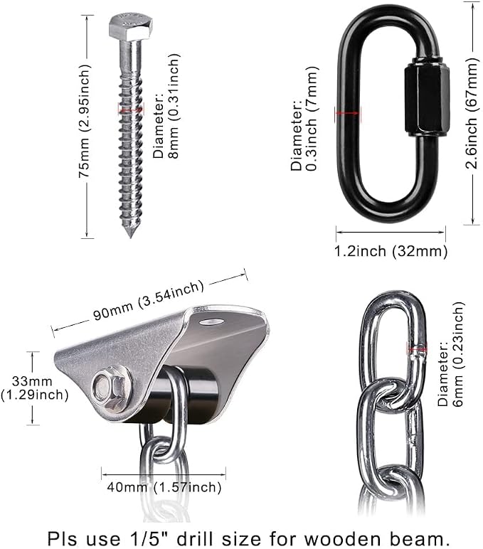 BeneLabel 2Pcs 105" (8.75 ft) Porch Swing Chain Kit 1000 LB Capacity Porch Swing Hanger with Silver Chains for Indoor Outdoor Bench Chair, Hanging Chairs
