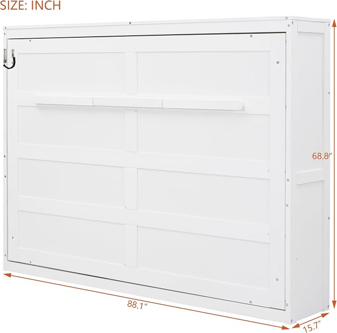 Merax Farmhouse Solid Wood Murphy Bed Chest, Space Saving, Queen,White | Modern Wall Bed with Wood Slat Support/ No Box Spring Needed/ Easy Assemble