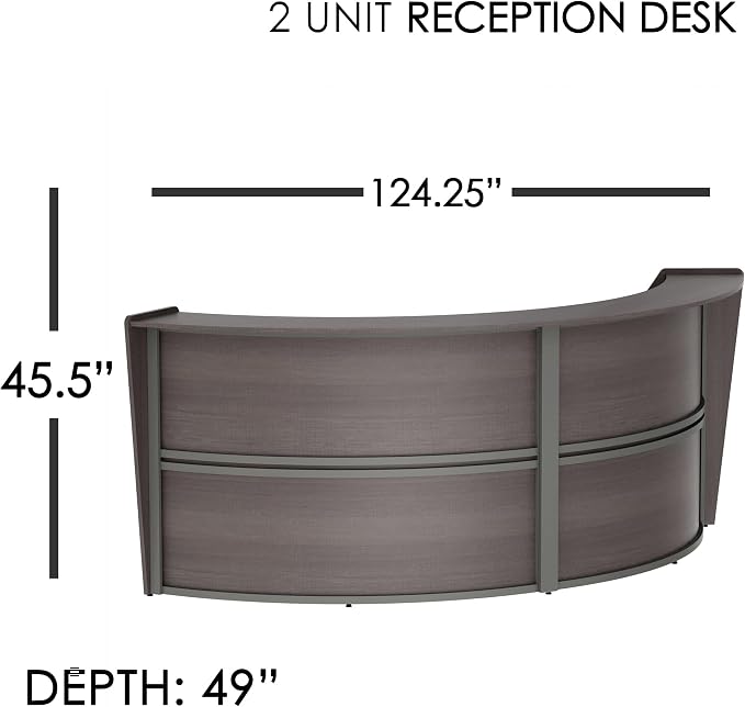 Linea Italia Curved Modern Office Desk Easy to Assembly 2 Panel Reception Counter for Lobby, Salon, 124" x 49", Mocha
