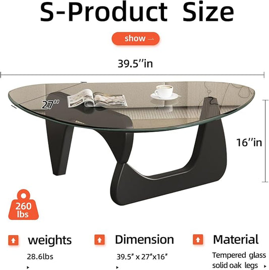 Mid Century Modern Glass Coffee Table, Coffee Table for Living Room, Noguchi Coffee Tables,Suitable for Bedroom Living Room Reception Office Tables (Black/Transparent, ML)