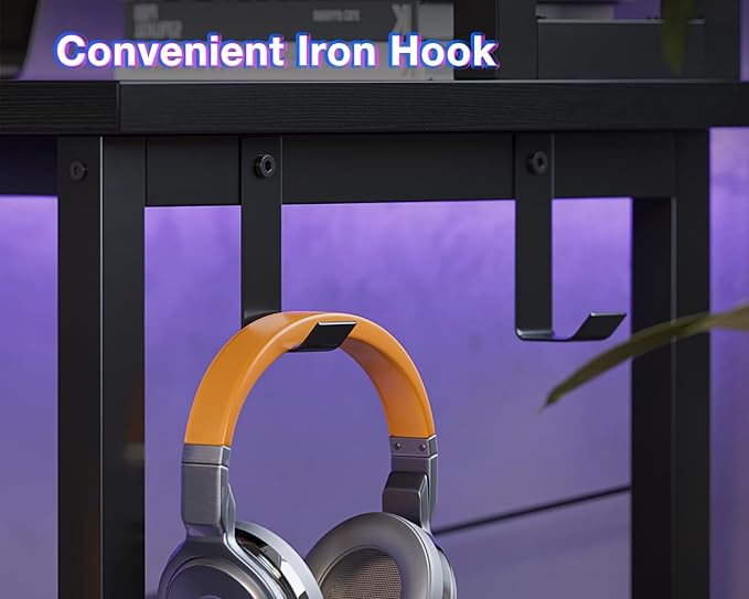ODK L Shaped Gaming Desk with Hutch, Computer Desk with Storage Shelves, 66" L Shaped Desk for Home Office, Corner Desk with Headphone Hook, Black