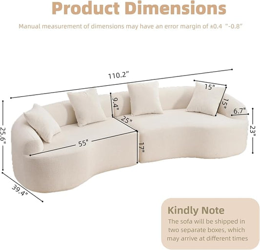 110.2" Curved Sectional Sofa,Luxury Wood Grain Chenille Fabric, Oversized Sectional Sofa,Compression Curved Couch for Living Room,No Assembly Needed (White, 110.2 Inch)