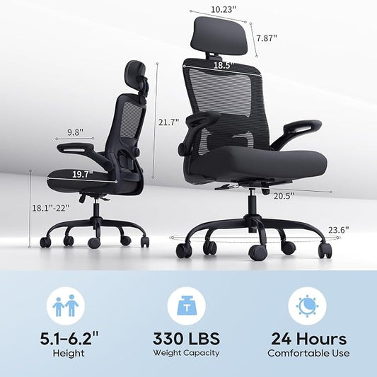 Ergonomic Office Chair for Long Hours, Full-Body Support, Relieve Neck & Back Pressure, 330LBS Capacity, Ideal for Home Office, Office & Study