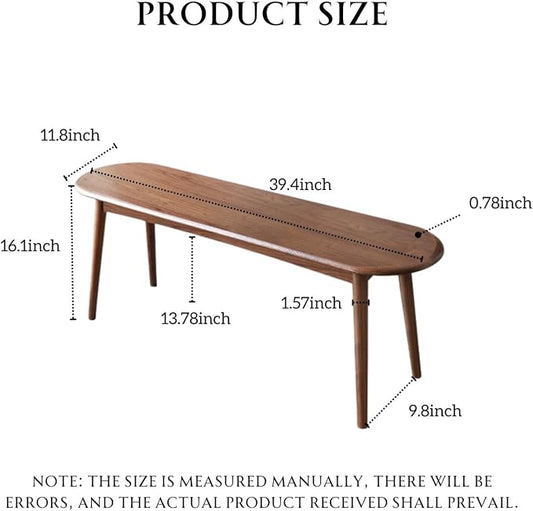 100% Solid Oak Indoor Dining Bench, Wood Bench for End of Bed with Safety Rounded Corners, Entryway Benches for Farmhouse, Kitchen, Living Room(Walnut,12" L x 39.5" W x 16.2" H)