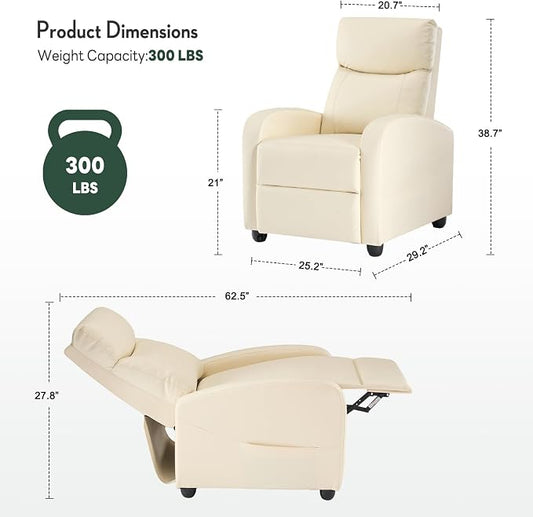 Recliner Chair, Recliner Sofa Fabric for Adults, Recliners Home Theater Seating with Lumbar Support, Reclining Sofa Chair for Living Room, Beige