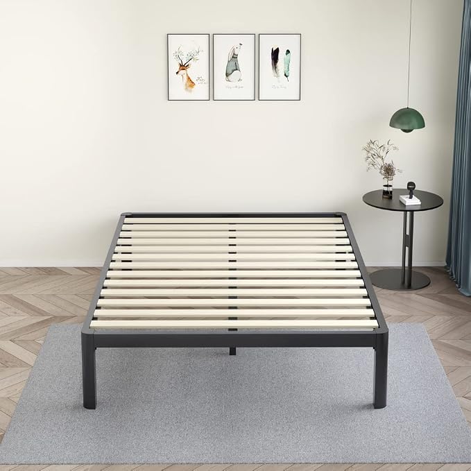 MAF Metal 18 Inch King Platform Bed Frame with Anti-Collision Round Legs, Black 3500 Lbs Heavy Duty Bed Frame with Wood Slats, No Box Spring Needed, Easy Assembly
