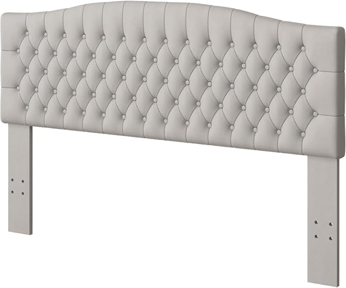 Furpopup Velvet King Size Headboard Only, Upholstered Wall Mount Light Gray | 2 ways to use:Wall-mounted (for adjustable bed) and bed frame mounted, Easy to assemble, Classic button design headboard