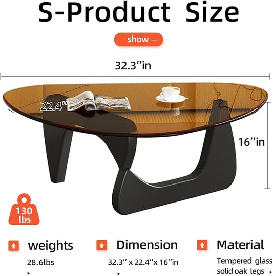 Modern Glass Coffee Table, Mid Century Small Coffee Table, Coffee Table for Living Room,Suitable for Bedroom Living Room Reception Office Tables (Black/Brown, Small)