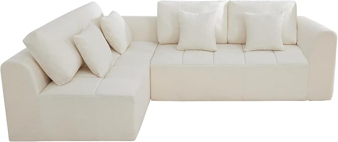 110''Modular Sectional Couches for Living Room, Cloud Boneless Compressed Sofa Left Facing Chaise, Oversized L Shaped 4 Seater Memory Foam Sofa, No Assembly, Chenille Beige