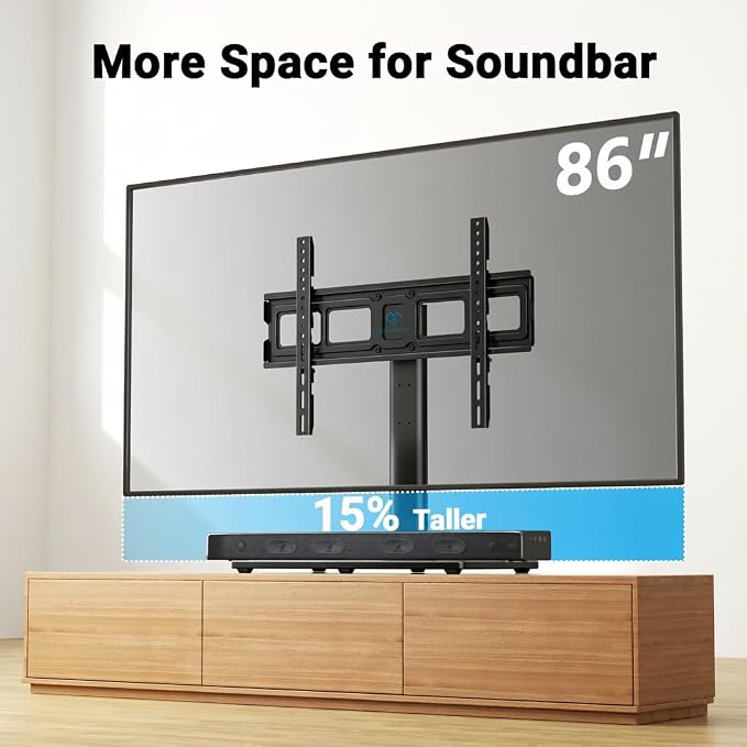 PERLESMITH Swivel Universal TV Stand Mount for 32-86 Inch LCD OLED Flat/Curved Screen TVs up to 99lbs-Height Adjustable Table Top TV Stand/Base with Tempered Glass Base&Wire Management,VESA 600x400mm