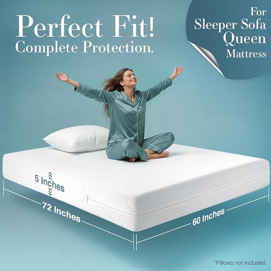 Utopia Bedding Mattress Protector Zippered Sleeper Sofa Queen Size, 100% Waterproof Bed Bug and Dust Mite Proof Mattress Encasement, Absorbent 6 Sided Mattress Cover