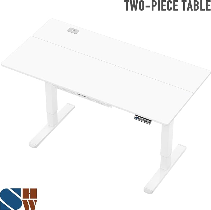 SHW 55 x 28 Inches Electric Height Adjustable Standing Desk with Drawer and Memory Preset, White