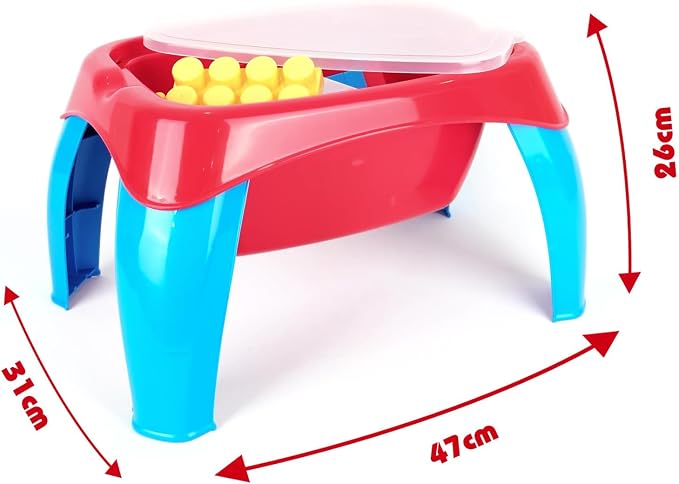DOLU Activity Table with 30 Pcs Jumbo Building Blocks and Storage, Multi-Use Sensory Play Desk for Kids and Toddlers Age 12+ Months - Red/Blue