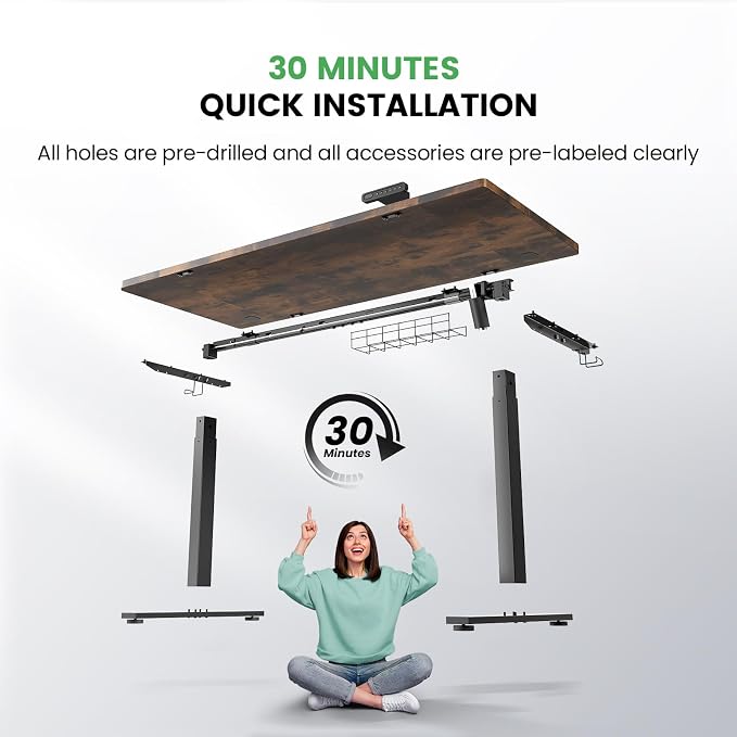 Electric Standing Desk Adjustable - 48 x 24 Inch Sit Stand up Desk with Cable Management - 3 Memory Preset Adjustable Height Table