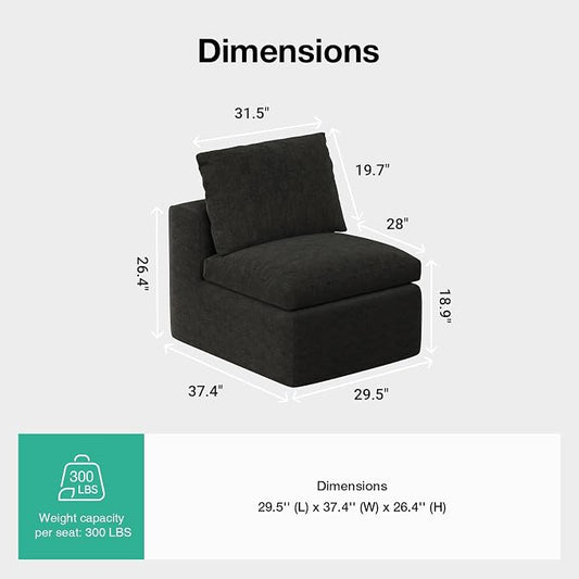 Novilla Modular Cloud Couch, Modern Sectional Sofa with Smarts Coil® Support, Chenille Fabric, Upholstered Couch for Living Room Apartments Bedroom, No Assembly, Armless Chair, Dark Grey