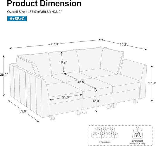 Belffin Modular Sectional Sofa Sleeper Couch with Storage Velvet Sectional Sofa Bed, 6 Seats, Black