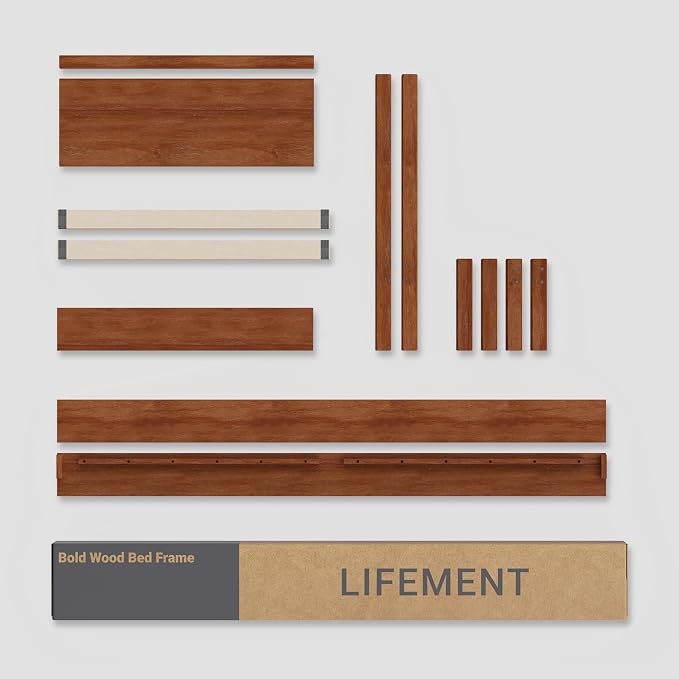 LIFEMENT King Bed Frame Signature Wood Platform, Noise Free, Under Bed Storage, No Box Spring Needed, Easy Assembly, Cherry