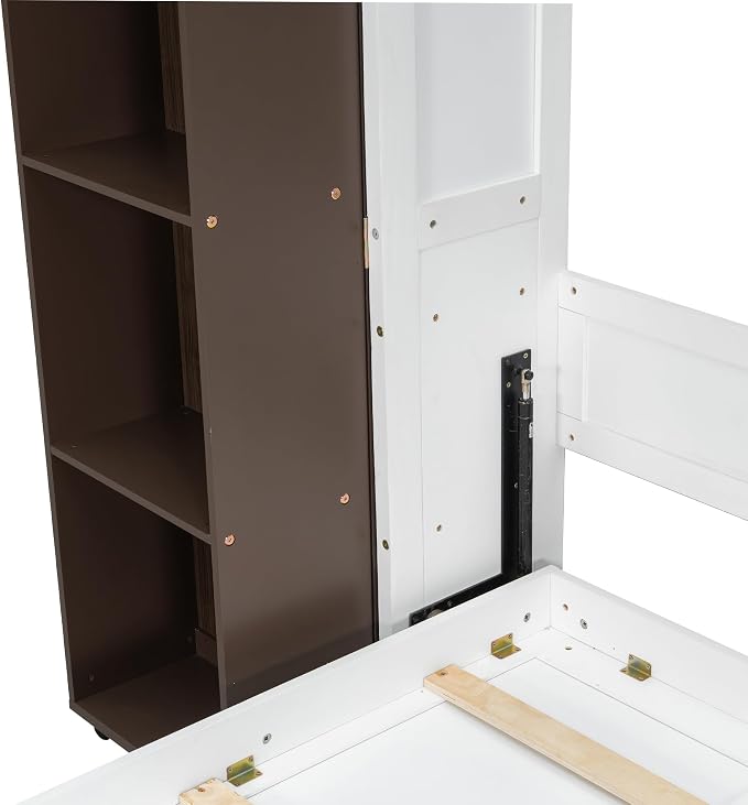 Queen Murphy Bed with Storage Doors, Space Saving Wall Bed Cabinet Hydraulic Lift Helps Raise and Lower the Bed, While Hidden Side Storage Keeps Bedding and Daily Essentials Organized