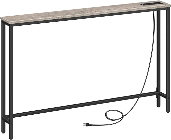 HOOBRO 2 Pack 47.2" Narrow Console Table with Power Outlets, 5.9" Behind Couch Table with Charging Station, Extra Long Sofa Table, Skinny Entryway Table for Living Room, Hallway, Greige BG15XGP201G1