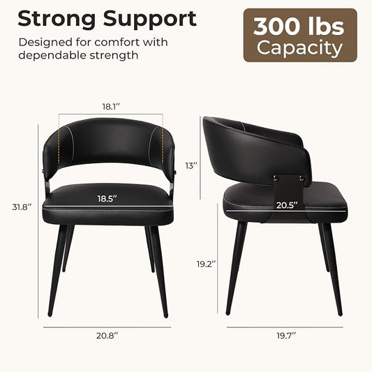 Dining Chairs Set of 2, Modern Upholstered Faux Leather Kitchen Chairs with Curved Back, Easy to Assemble & Clean for Dining Room, Restaurant, Cafe, Black
