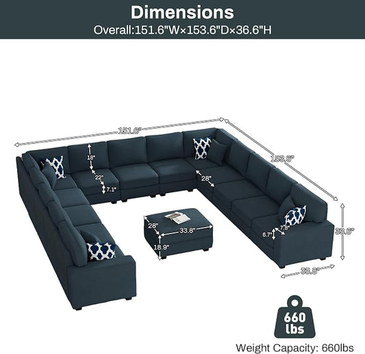 Legend Vansen Oversized Modular Sectional Sofa,U/L‑Shaped Reversible Couch with Ottoman,Deep Seat Plush Polyester Sofa for Living Room,14‑Seater,Charcoal