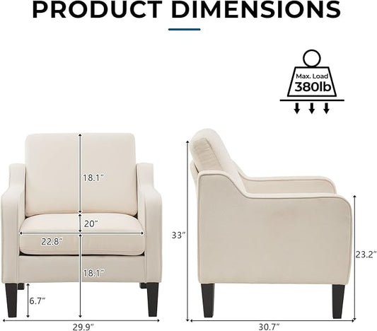 VINGLI Modern Accent Chairs Set of 2, Beige Living Room Chairs Comfy Armchair for Bedroom, Upholstered Sofa Chair Reading Chair for Small Spaces, Apartment, Waiting Room