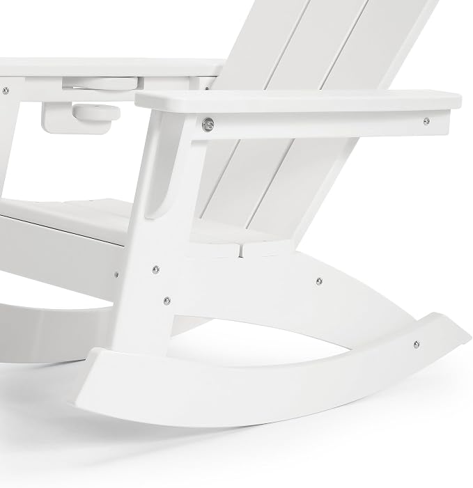 Costaelm Paradise Kids Outdoor Preschool HDPE Plastic Classic Adirondack Rocking Chair (Set of 2), White