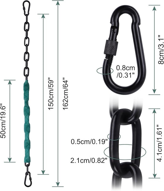 JACNITAD 64inch Hanging Swing Chair Chain (4)+ 8 Free Quick Links, 1000LB Load Bearing,Indoor and Outdoor Playground Swings, Hammocks, Sandbags Swing Chains(4 Pack)