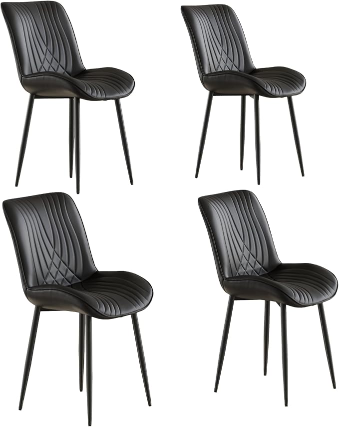 VECELO Dining Chairs Set of 4, Modern Upholstered Faux Leather Cushion Seat and Metal Legs for Kitchen, Living Room, Black