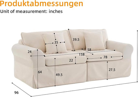 Mistpeople Modern Loveseat Sofa Couch, Upholstered Comfy Sofa with Pillows & Armrests, Deep Seating Couch with Removable Cover for Living Room Bedroom Apartment Office Small Spaces, Beige 3 Seats