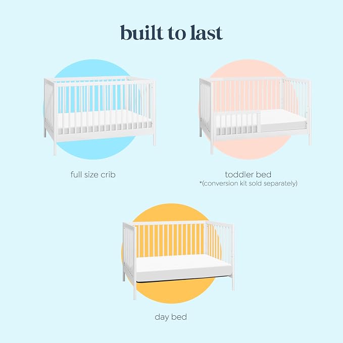 Davinci Birdie 3-in-1 Convertible Crib, GREENGUARD Certified, White | Converts to Toddler Bed & Daybed, 4 Adjustable Mattress Heights - Conversion Kit Sold Separately - Easy to Assemble
