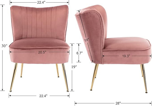 DUOMAY Modern Accent Chair Set of 2 Velvet Slipper Chair with Gold Legs Wingback Side Chair for Living Room Bedroom Entryway Small Corner Chair for Space Saving, Blush Pink